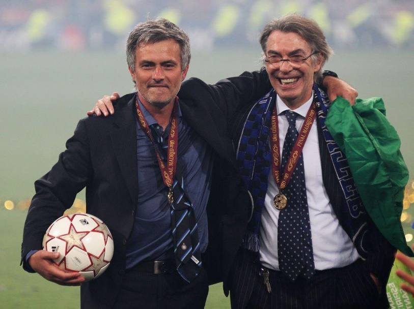 Jos Mourinho festeggia con Massimo Moratti la vittoria della Champions League 2010
